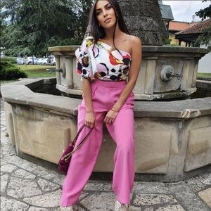 ZARA MULTICOLORED PRINTED ASYMMETRICAL TOP SMALL